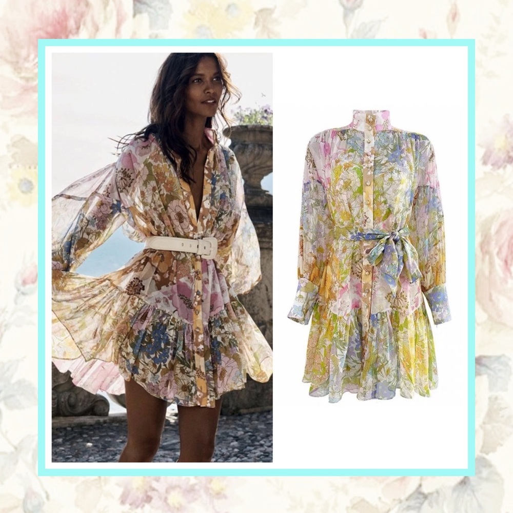 🎀 RUFFLE DRESS BOHO CHIC PASTEL MINI FLORAL FLOWER BOHEMIAN LAYER PRETTY CUTE